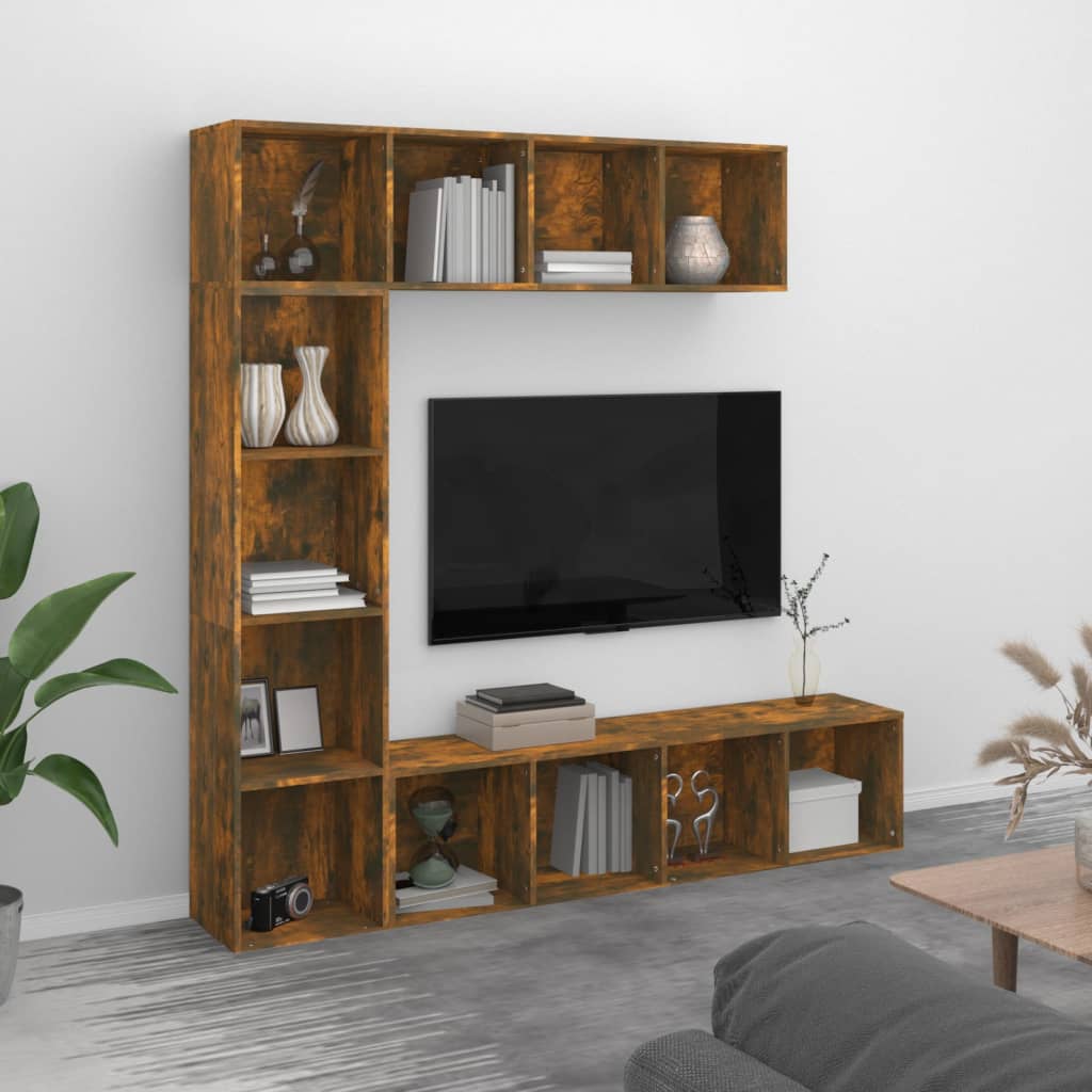 3Dílná Sada Knihoven / Tv Skříněk Kouřový Dub 180 X 30 X 180 Cm Kouřový Dub