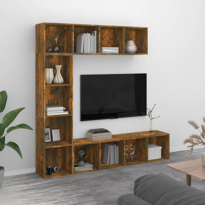 3Dílná Sada Knihoven / Tv Skříněk Kouřový Dub 180 X 30 X 180 Cm Kouřový Dub