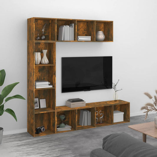 3Dílná Sada Knihoven / Tv Skříněk Kouřový Dub 180 X 30 X 180 Cm Kouřový Dub