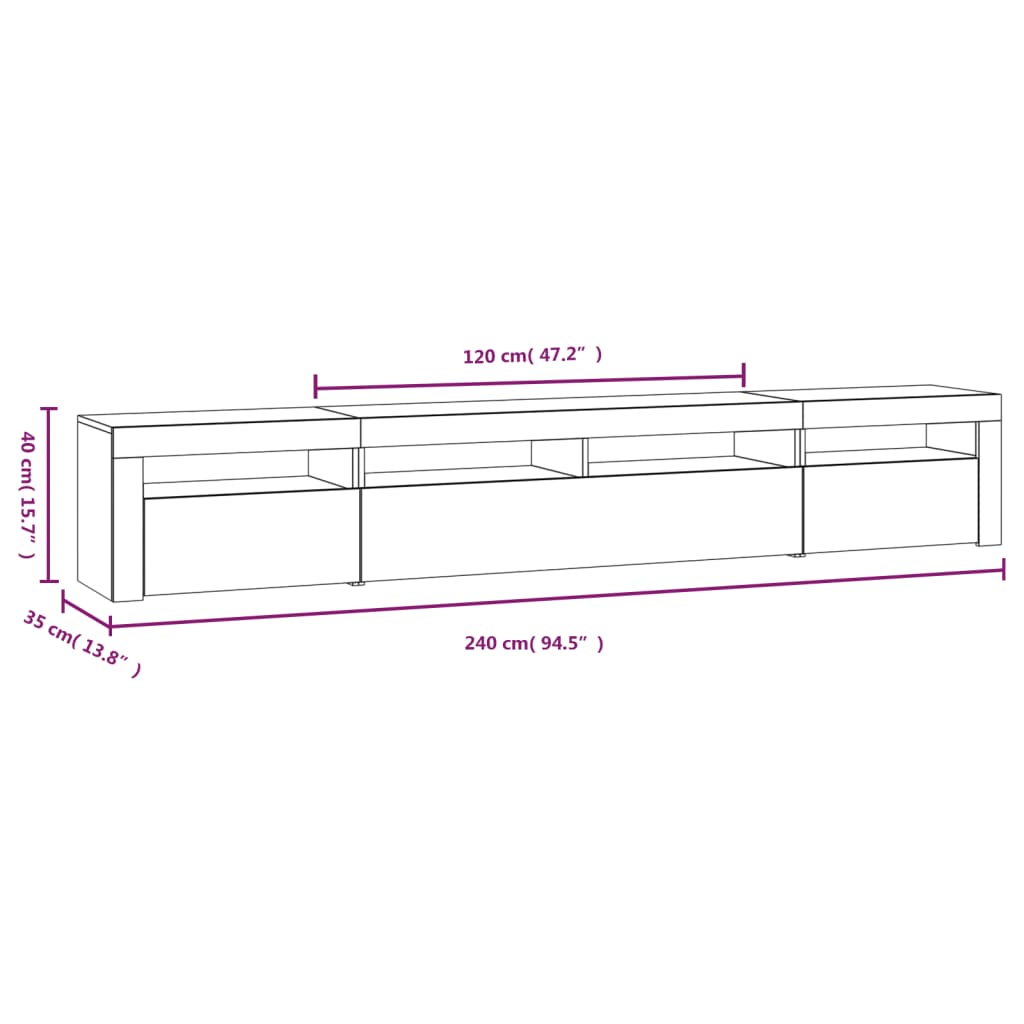 Tv Skříňka S Led Osvětlením Bílá 240X35X40 Cm