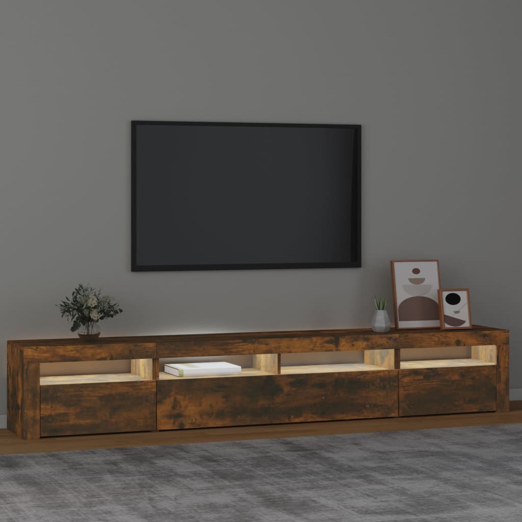 Tv Skříňka S Led Osvětlením Kouřový Dub 240X35X40 Cm