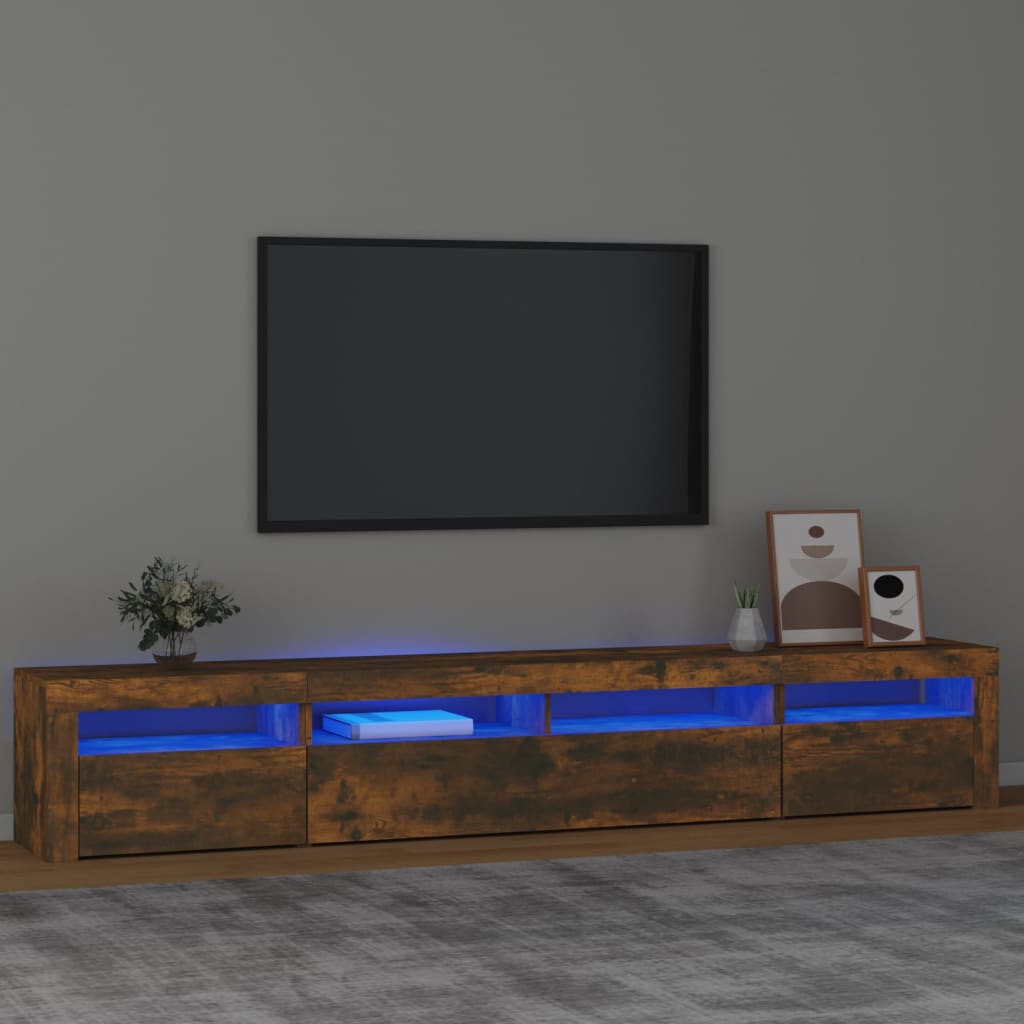Tv Skříňka S Led Osvětlením Kouřový Dub 240X35X40 Cm