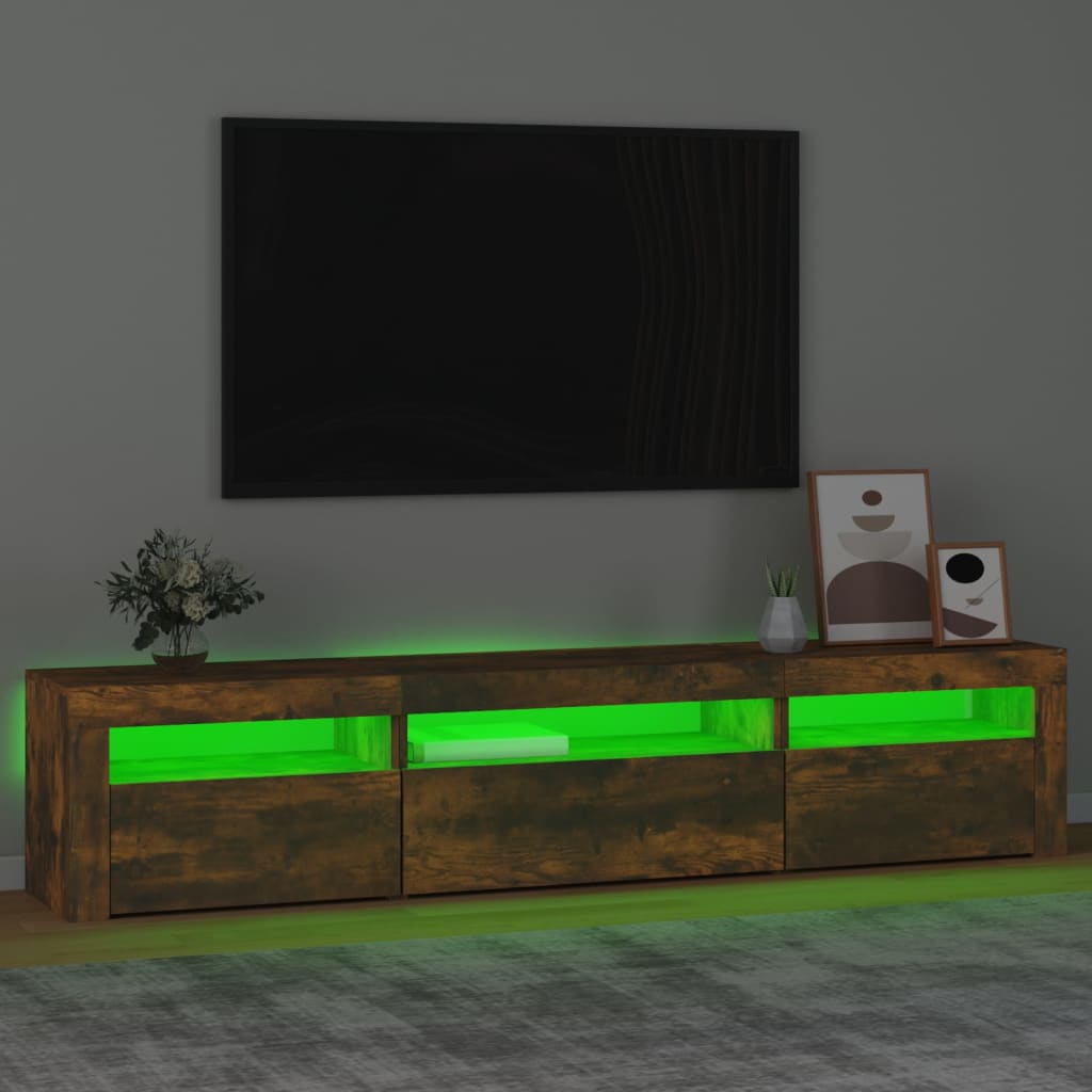 Tv Skříňka S Led Osvětlením Kouřový Dub 195X35X40 Cm