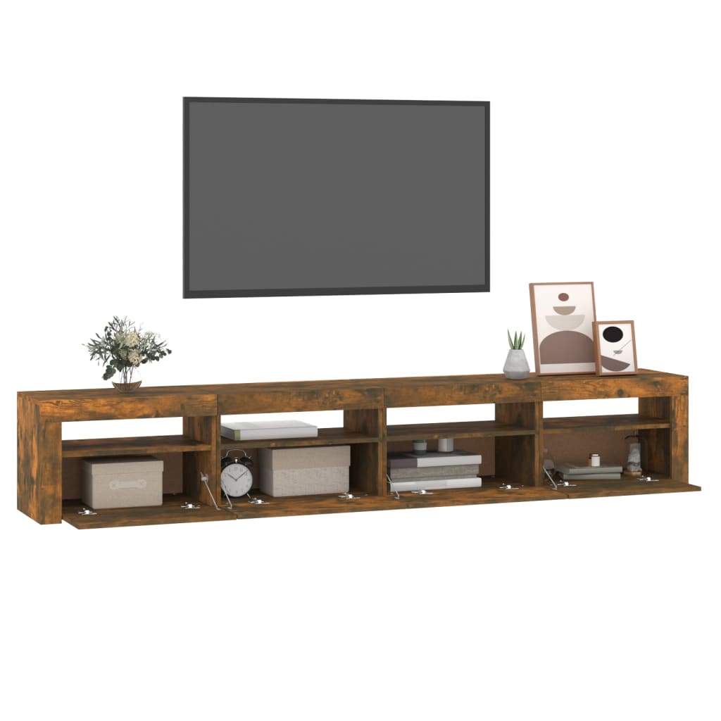 Tv Skříňka S Led Osvětlením Kouřový Dub 240X35X40 Cm