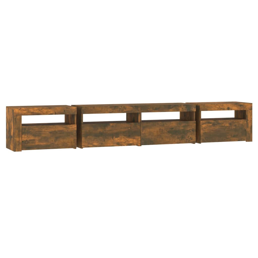 Tv Skříňka S Led Osvětlením Kouřový Dub 240X35X40 Cm