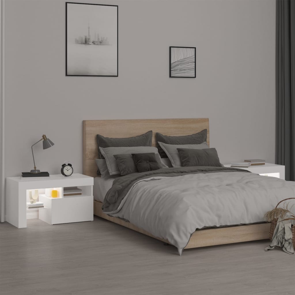 Noční Stolky 2 Ks S Led Osvětlením Bílé 70 X 36,5 X 40 Cm