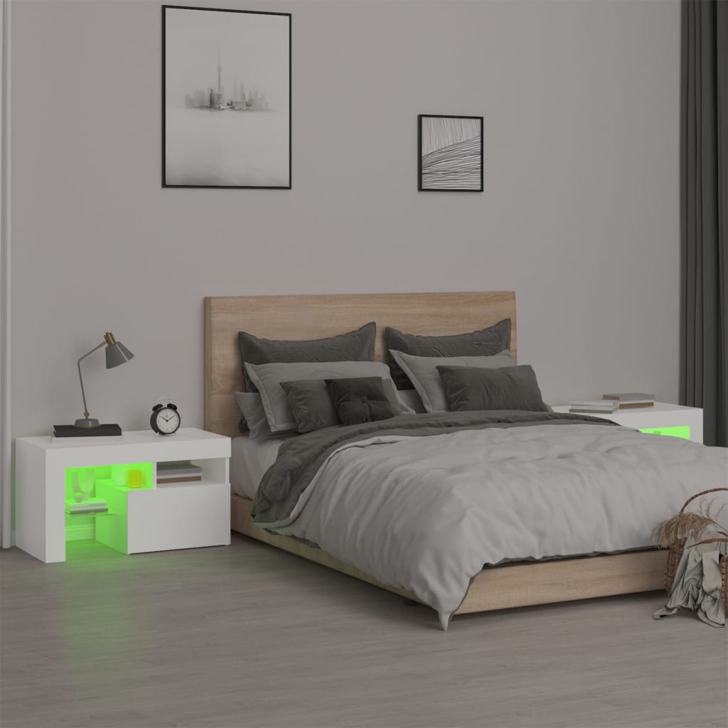 Noční Stolky 2 Ks S Led Osvětlením Bílé 70 X 36,5 X 40 Cm