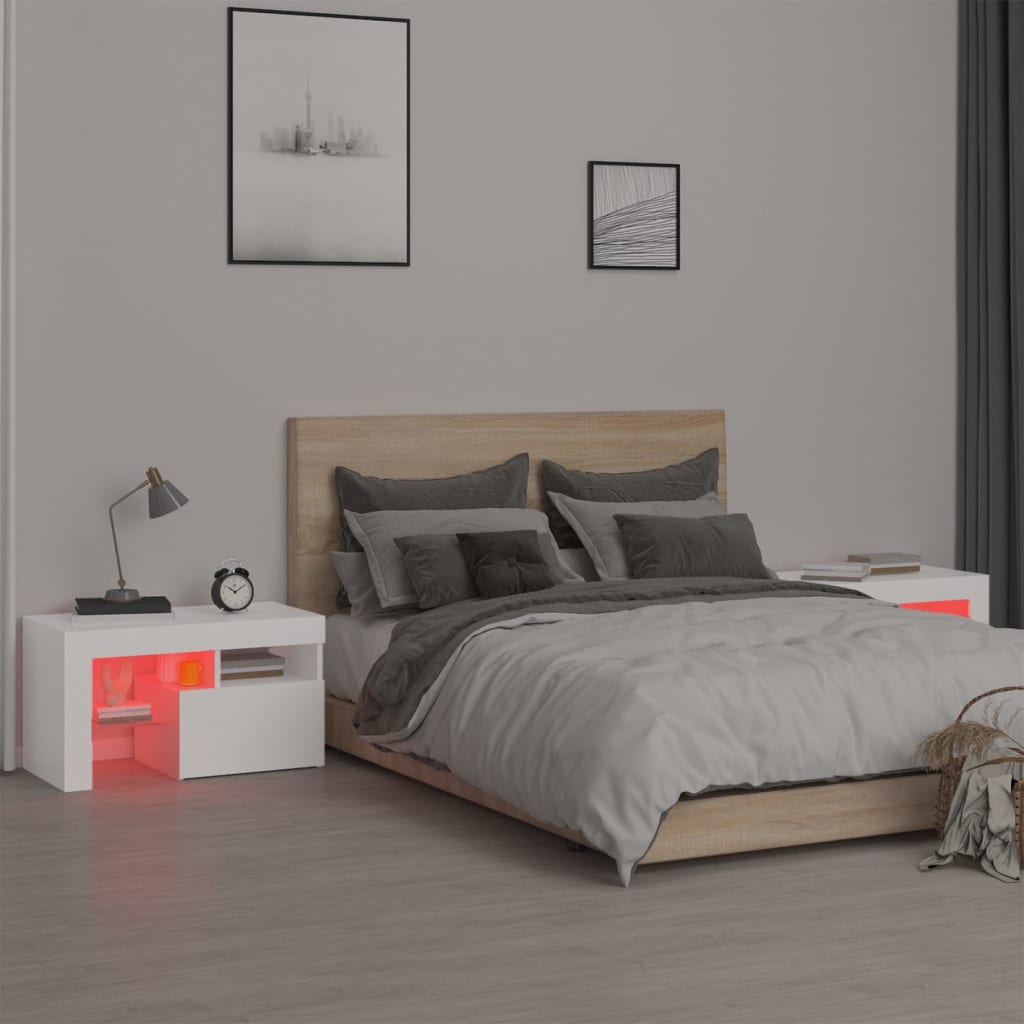 Noční Stolky 2 Ks S Led Osvětlením Bílé 70 X 36,5 X 40 Cm
