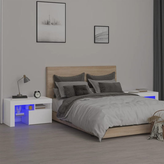 Noční Stolky 2 Ks S Led Osvětlením Bílé 70 X 36,5 X 40 Cm