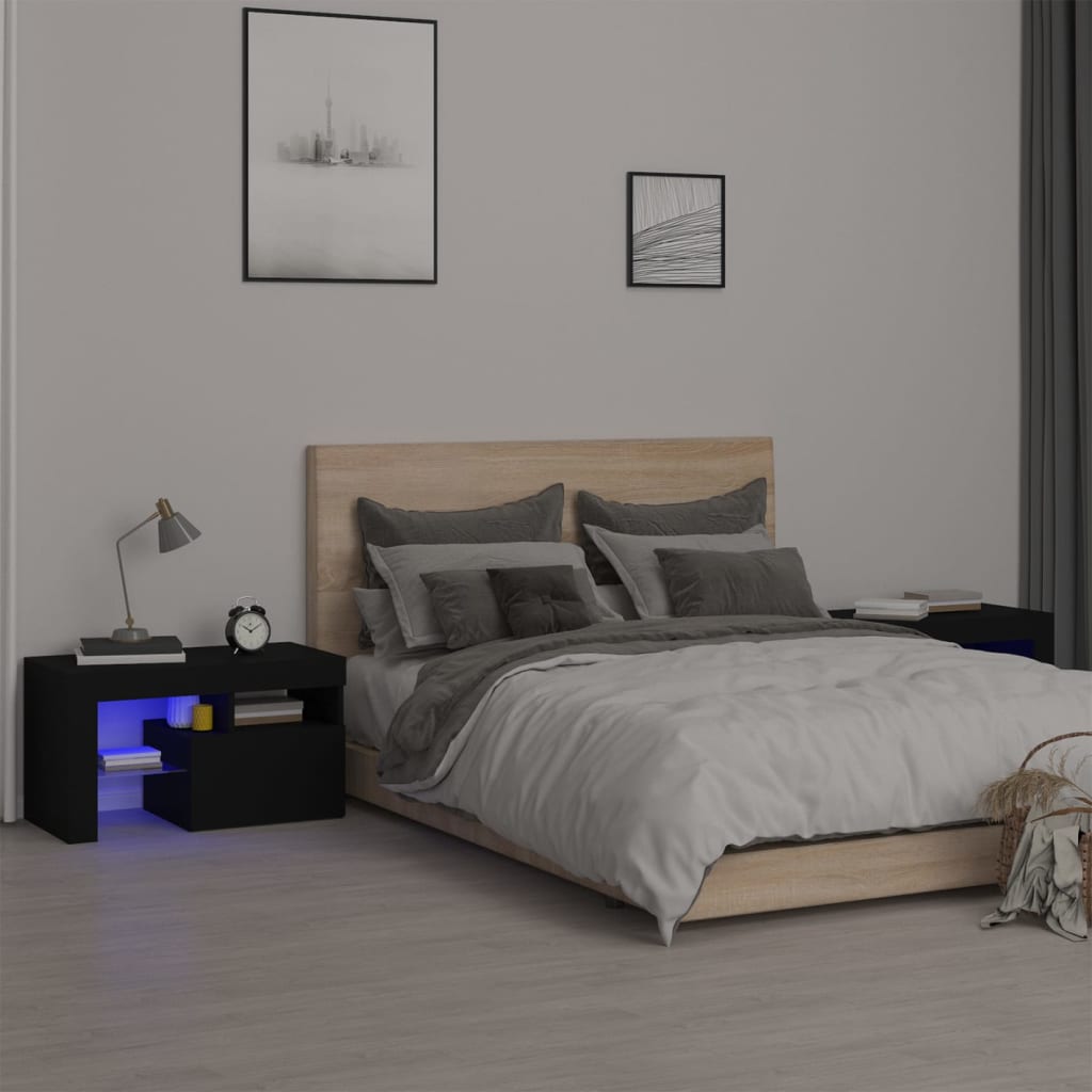 Noční Stolky 2 Ks S Led Osvětlením Bílé 70 X 36,5 X 40 Cm