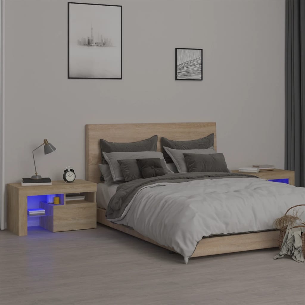 Noční Stolky 2 Ks S Led Osvětlením Bílé 70 X 36,5 X 40 Cm