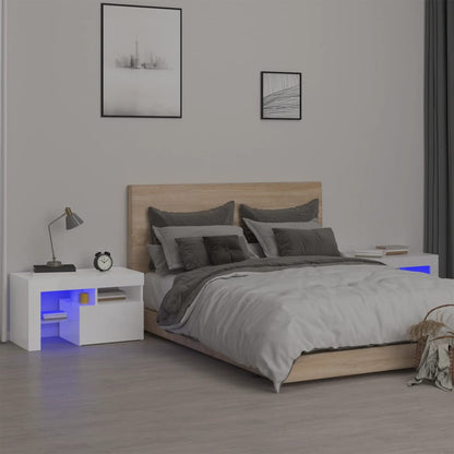 Noční Stolky 2 Ks S Led Osvětlením Bílé 70 X 36,5 X 40 Cm