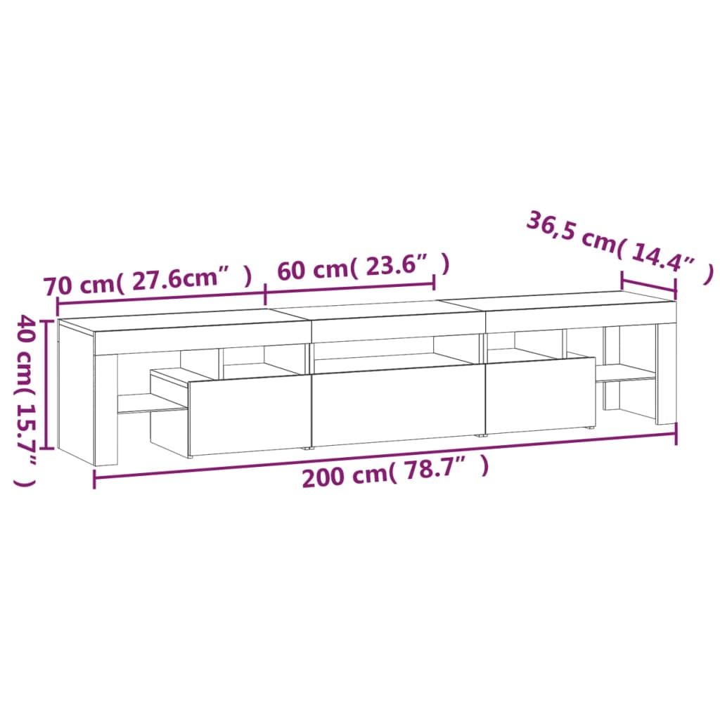 Tv Skříňka S Led Osvětlením Betonově Šedá 200X36,5X40 Cm