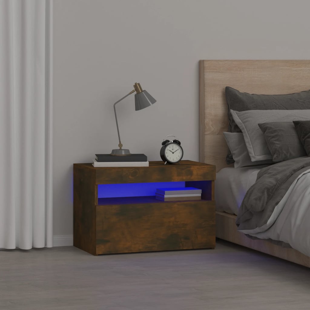 Noční Stolek S Led Osvětlením Bílý 60X35X40 Kompozitní Dřevo