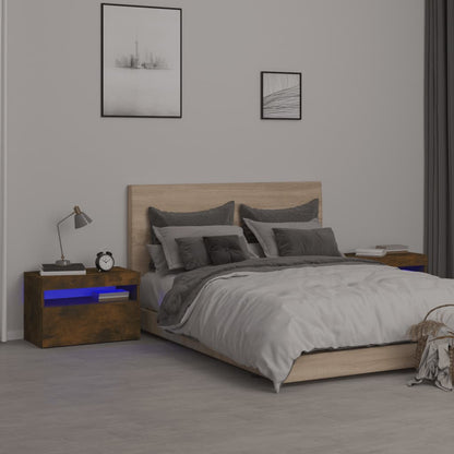 Noční Stolek S Led Osvětlením Bílý 60X35X40 Kompozitní Dřevo