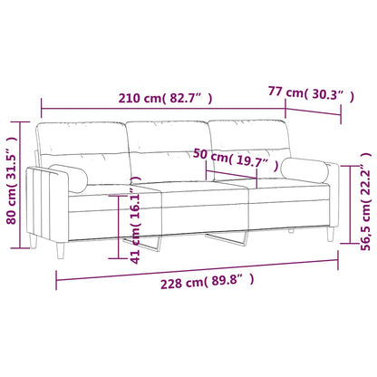 3Místná Pohovka S Polštáři A Poduškami Tmavě Šedá 210 Cm Textil