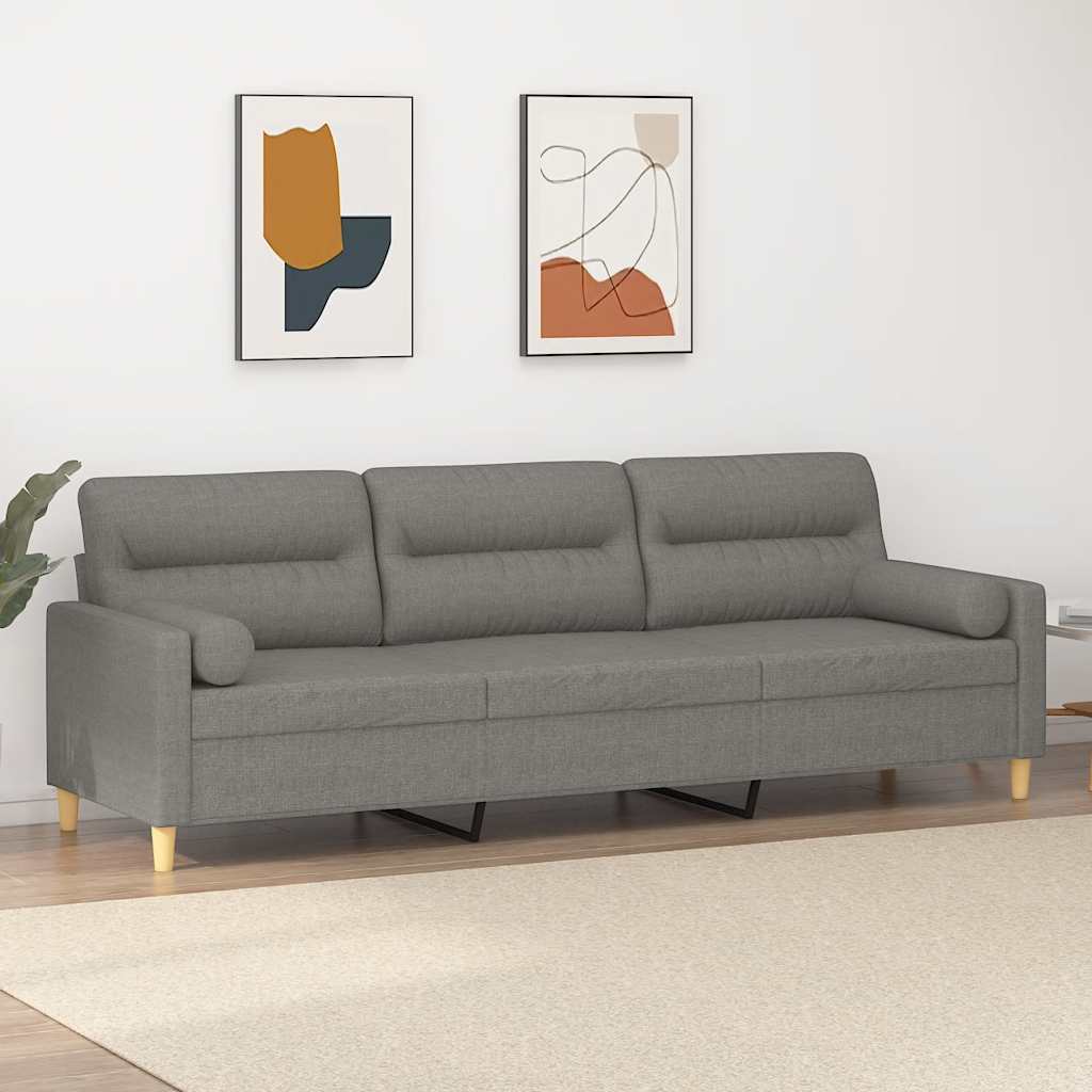 3Místná Pohovka S Polštáři A Poduškami Tmavě Šedá 210 Cm Textil