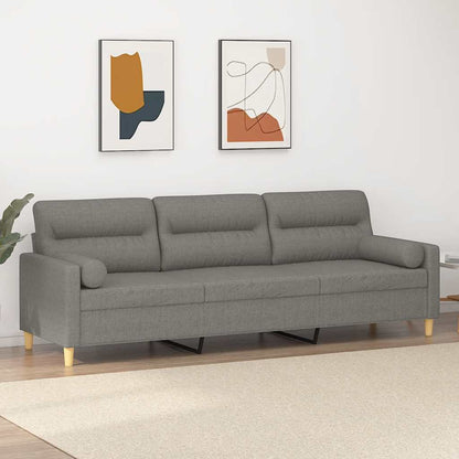 3Místná Pohovka S Polštáři A Poduškami Tmavě Šedá 210 Cm Textil