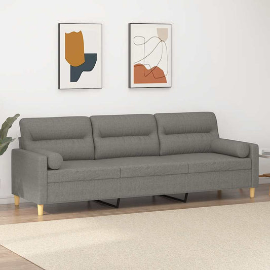 3Místná Pohovka S Polštáři A Poduškami Tmavě Šedá 210 Cm Textil