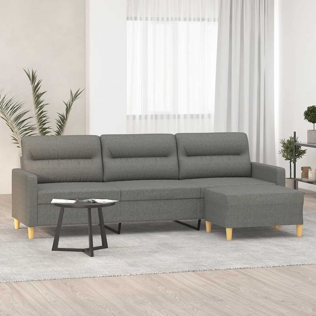 3Místná Pohovka S Podnožkou Tmavě Šedá 210 Cm Textil