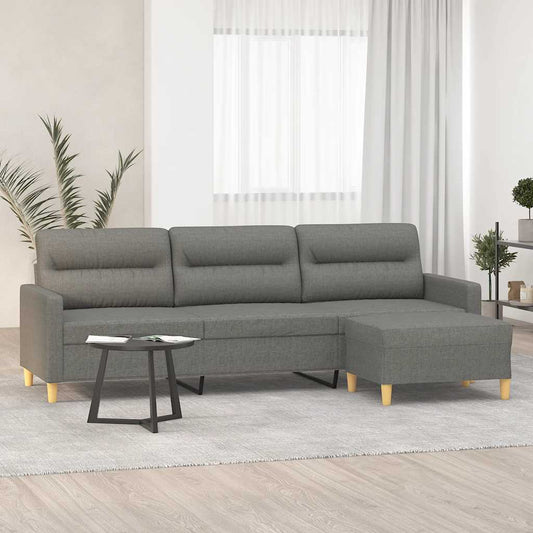 3Místná Pohovka S Podnožkou Tmavě Šedá 210 Cm Textil