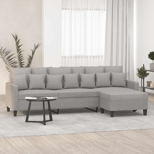 3Místná Pohovka S Podnožkou Světle Šedá 210 Cm Textil
