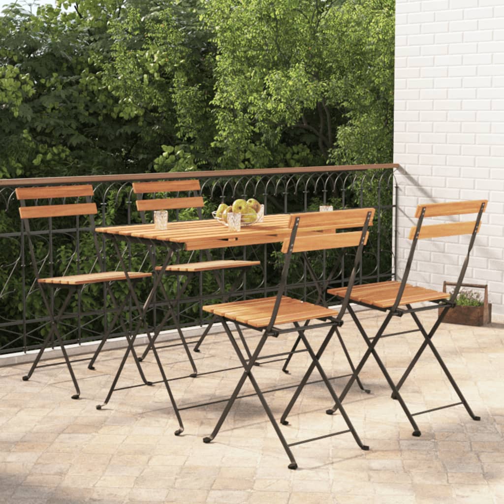 5Dílný Skládací Bistro Set Masivní Akáciové Dřevo A Ocel