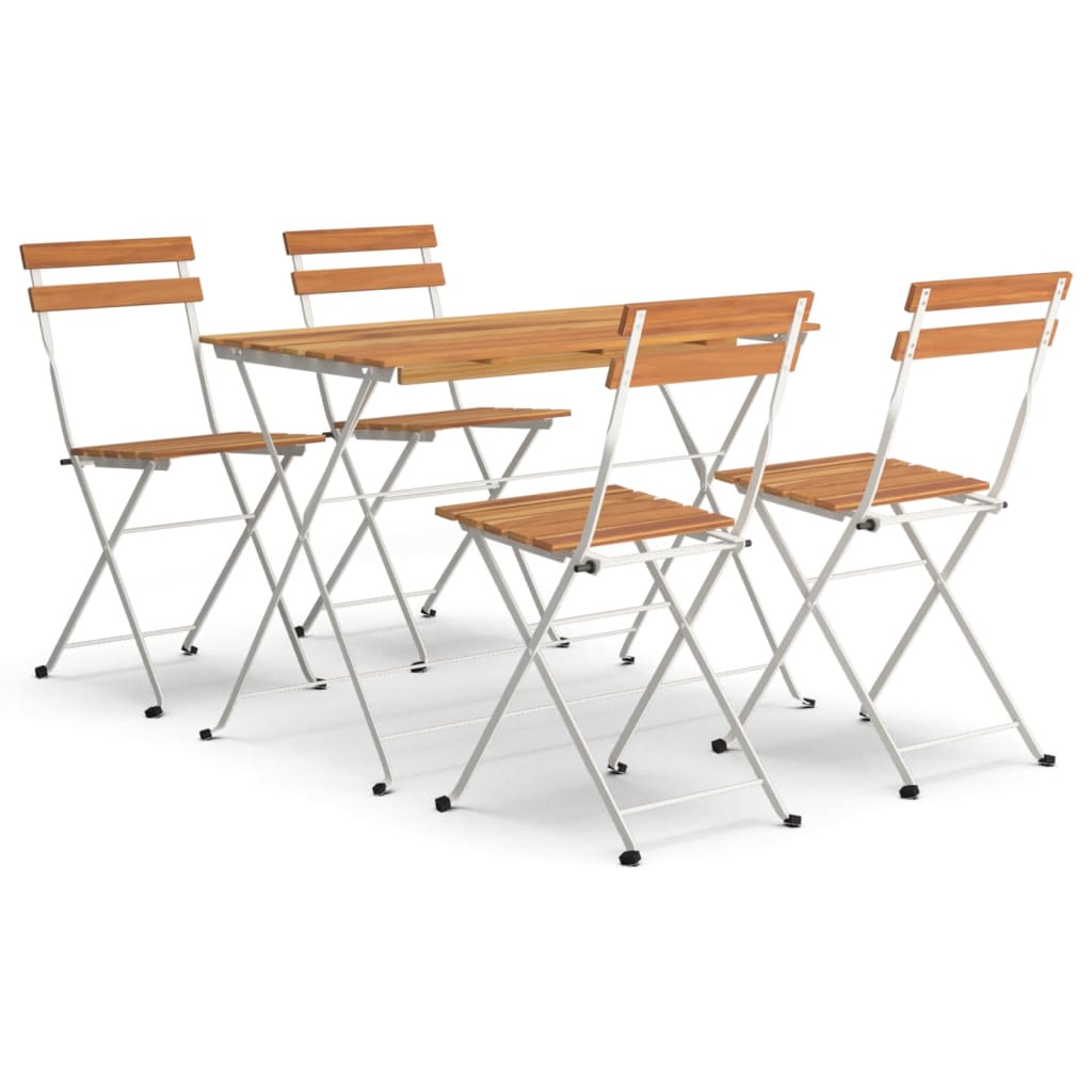 5Dílný Skládací Bistro Set Masivní Akáciové Dřevo A Ocel