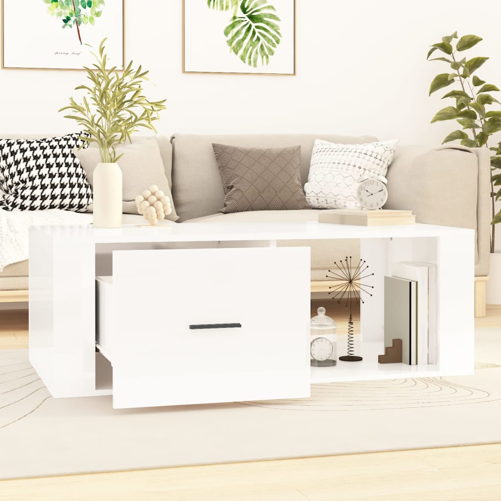 Konferenční Stolek Lesklý Bílý 100X50,5X35 Cm Kompozitní Dřevo