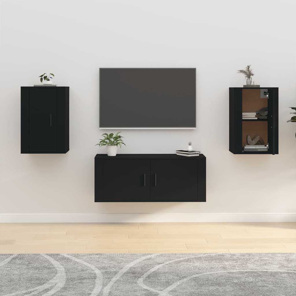 Nástěnné Tv Skříňky 2 Ks Černé 40 X 34,5 X 60 Cm