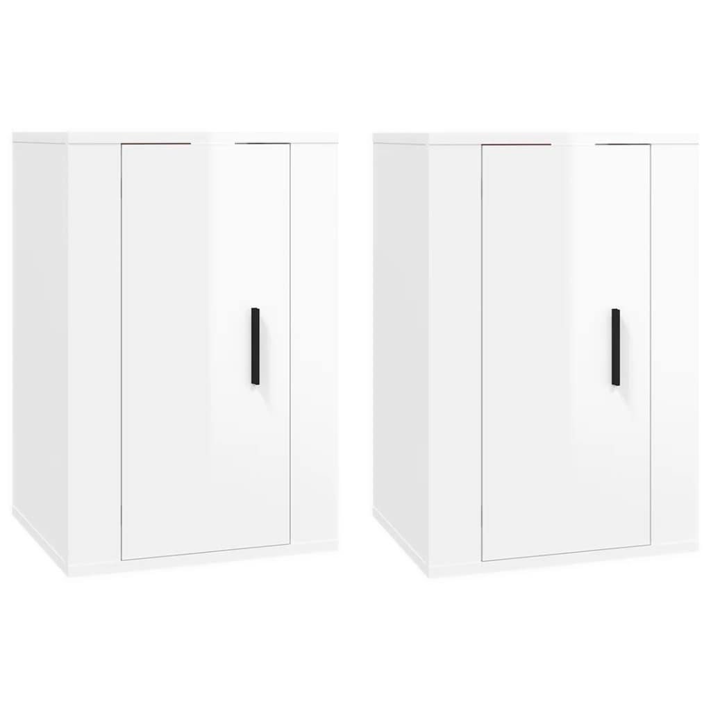 Nástěnné Tv Skříňky 2 Ks Bílé S Vysokým Leskem 40X34,5X60 Cm