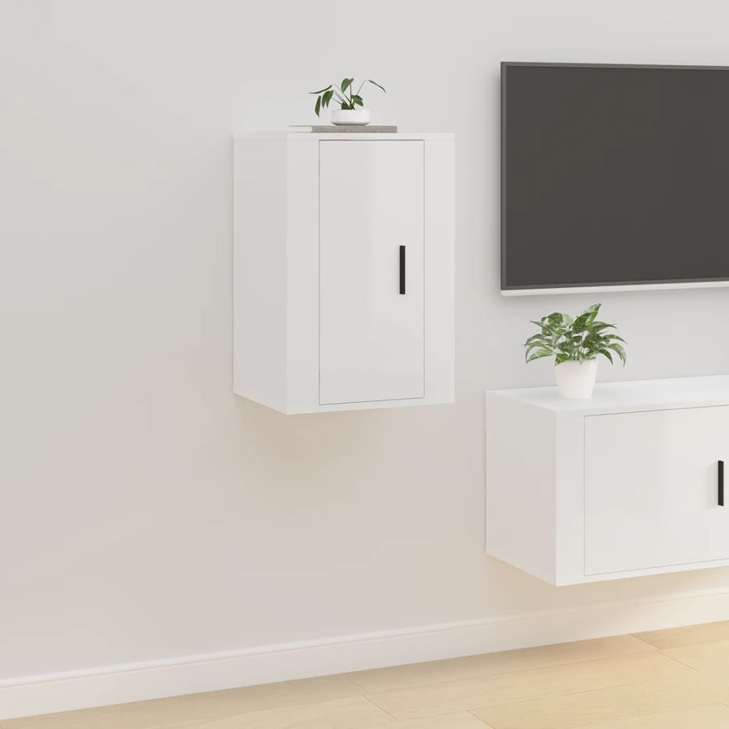 Nástěnné Tv Skříňky 2 Ks Bílé S Vysokým Leskem 40X34,5X60 Cm