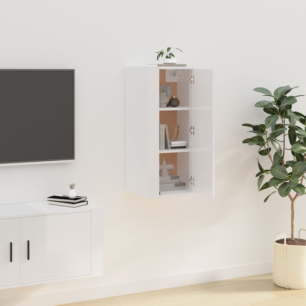Nástěnná Tv Skříňka Bílá S Vysokým Leskem 40X34,5X80 Cm