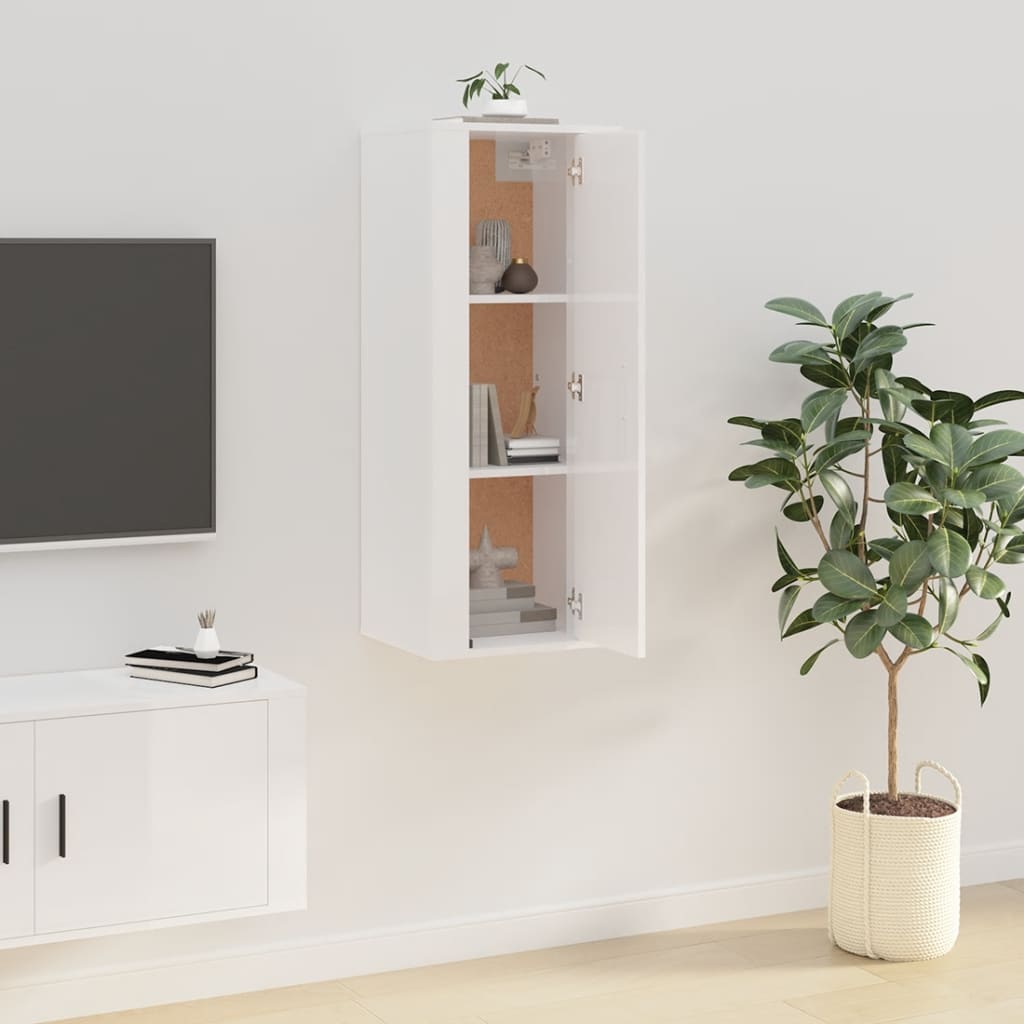 Nástěnná Tv Skříňka Bílá S Vysokým Leskem 40X34,5X100 Cm