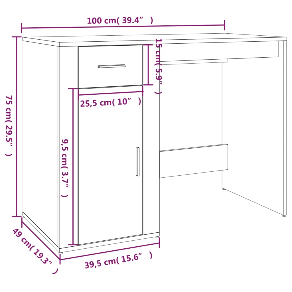 Psací Stůl 100 X 49 X 75 Cm Kompozitní Dřevo