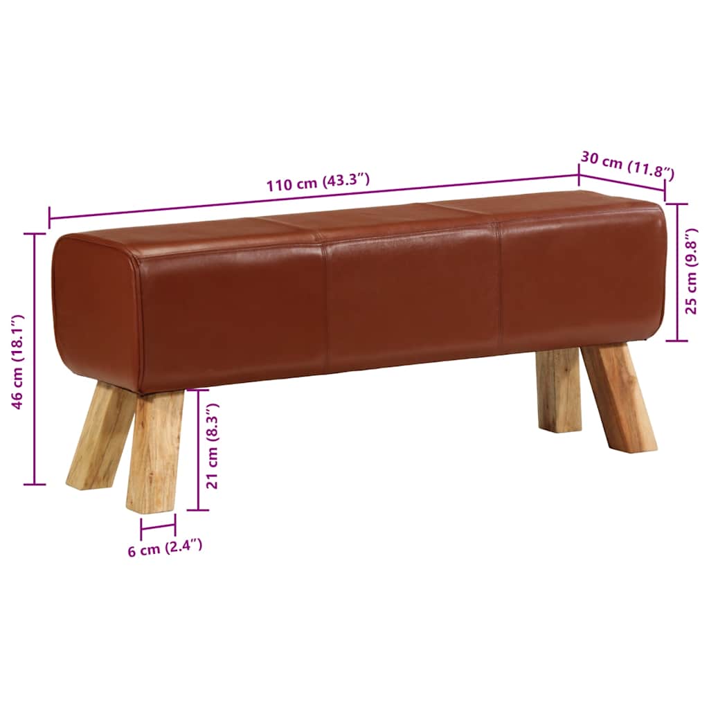 Lavice Gymnastický Kůň Hnědá 110 Cm Pravá Kůže A Mangovník
