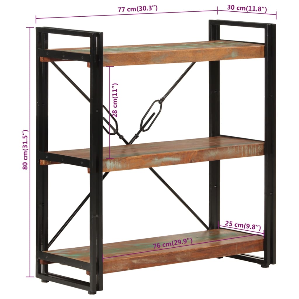 Knihovna Se 3 Policemi 77X30X80 Cm Recyklované Dřevo A Železo