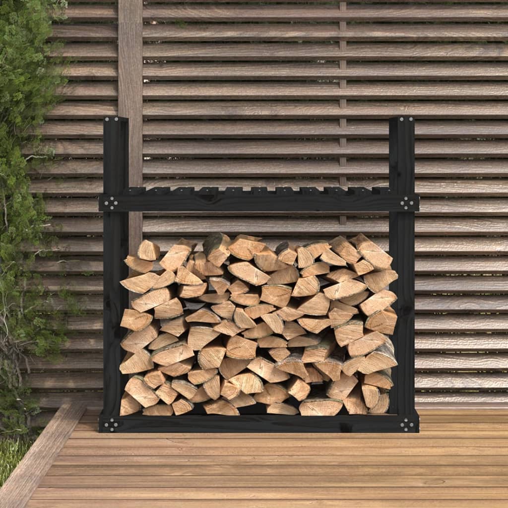 Stojan Na Dřevo Černý 110 X 35 X 108,5 Cm Masivní Borovice
