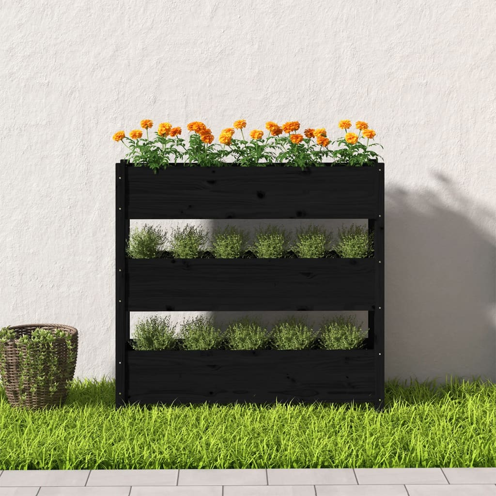 Truhlík Černý 112 X 25 X 104,5 Cm Masivní Borové Dřevo