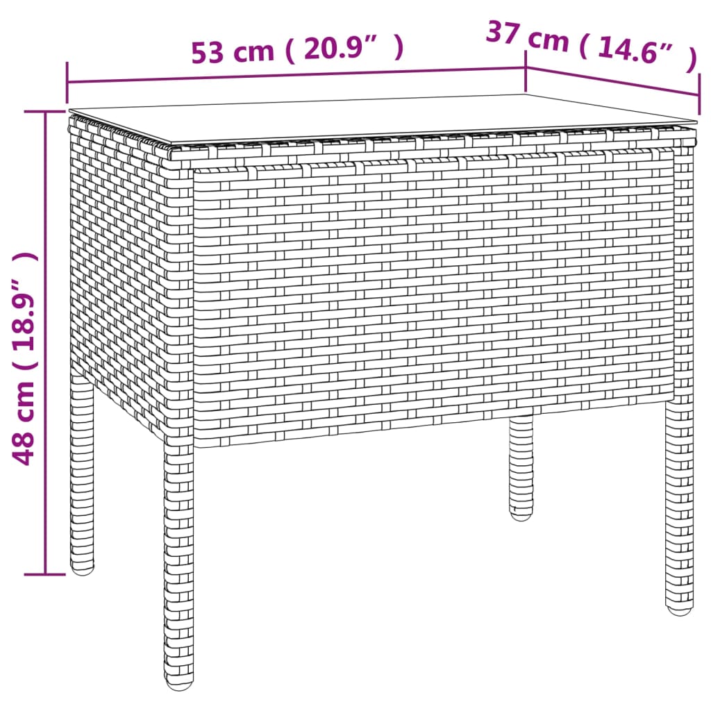 Odkládací Stolek Černý 53 X 37 X 48 Polyratan A Tvrzené Sklo