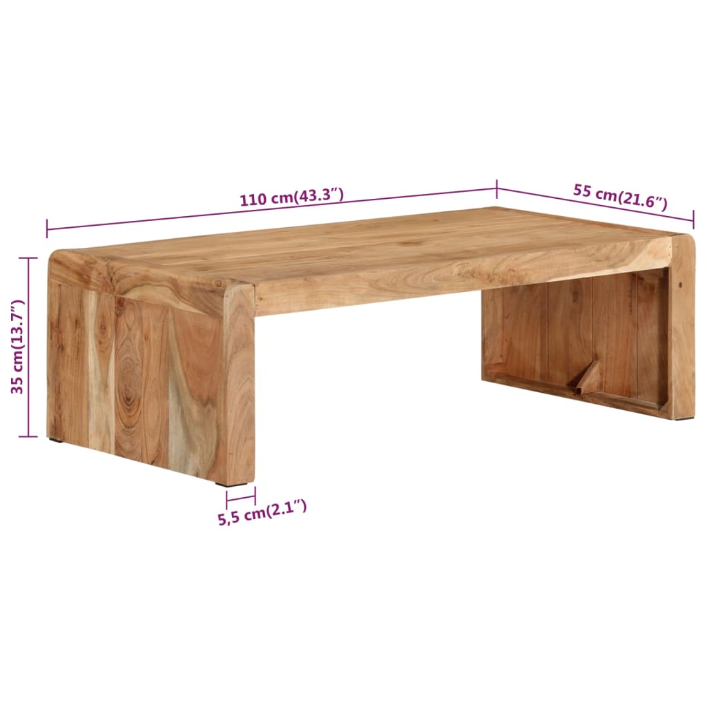 Konferenční Stolek 110 X 55 X 35 Cm Masivní Akáciové Dřevo Černá
