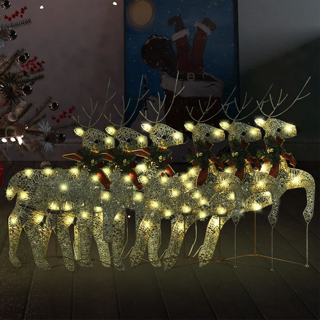 Vánoční Sobi 6 Ks Zlatí 120 Led Diod