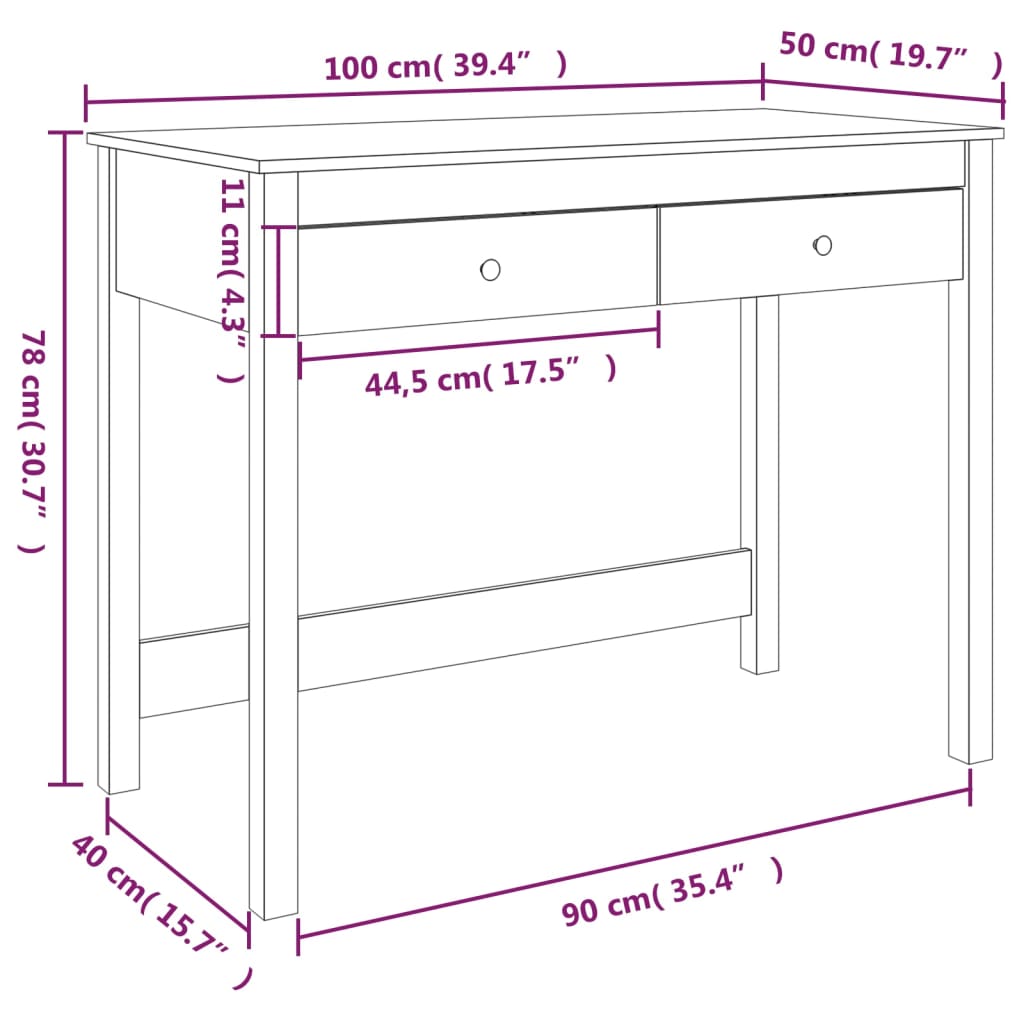 Psací Stůl Se Zásuvkami 100 X 50 X 78 Cm Masivní Borové Dřevo