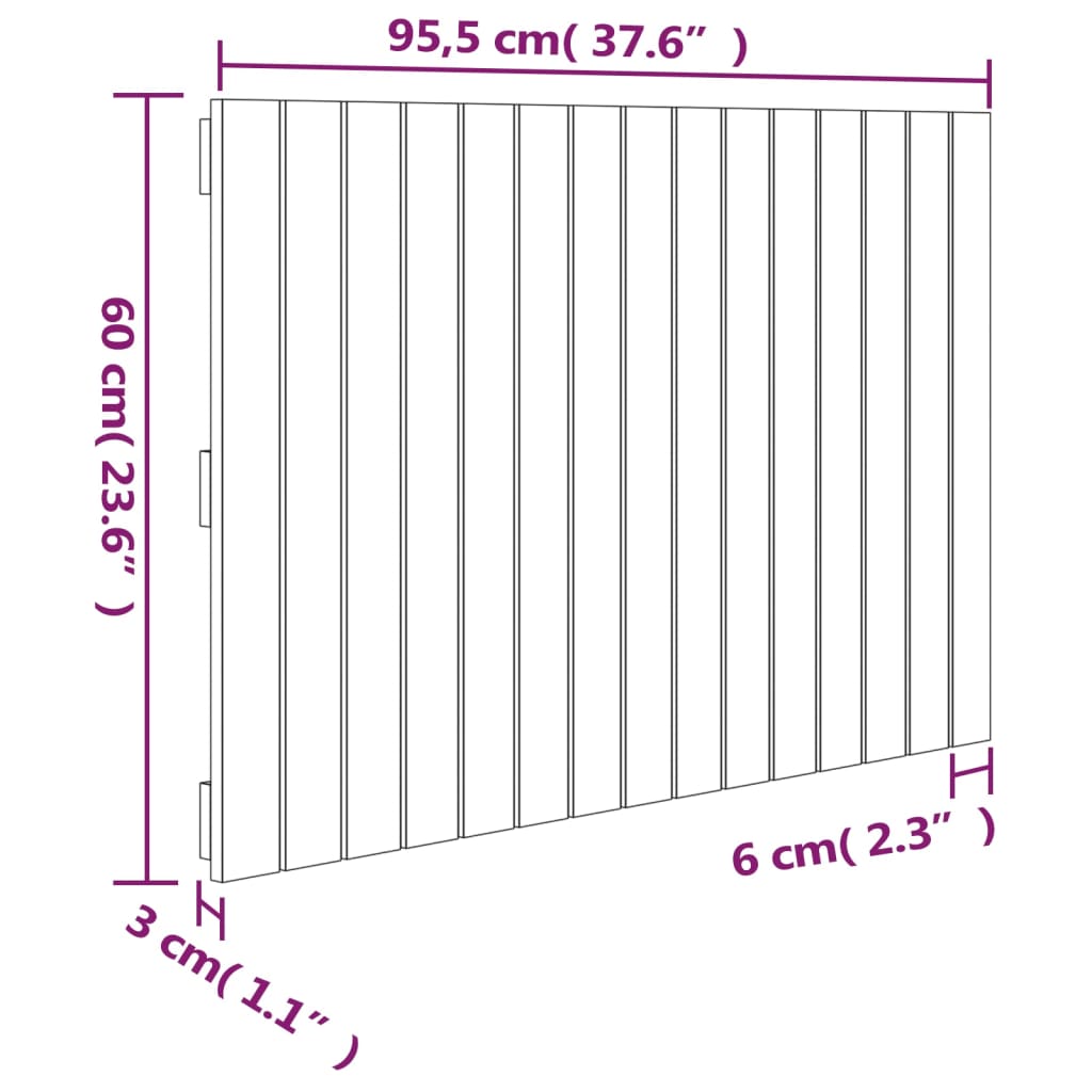 Nástěnné Čelo Postele 95,5 X 3 X 60 Cm Masivní Borové Dřevo Přírodní