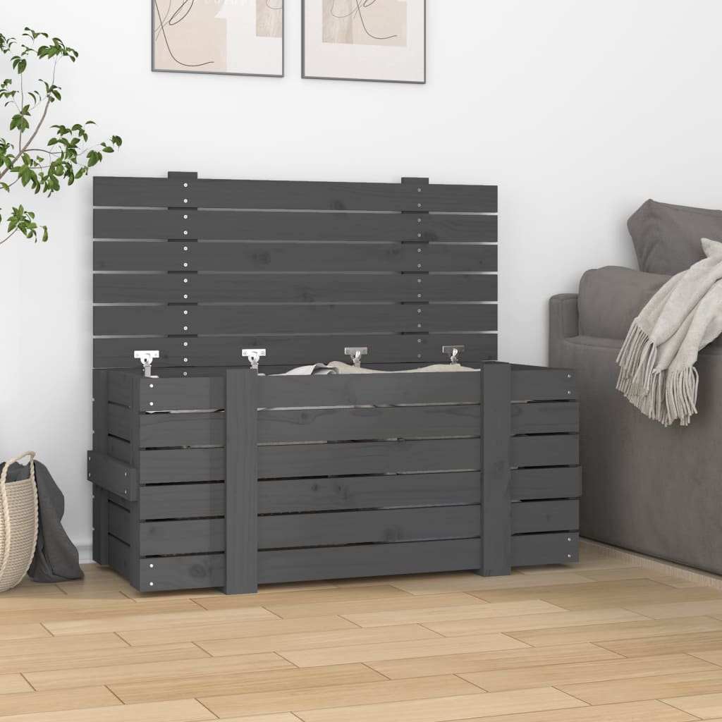 Úložný Box Šedý 58 X 40,5 X 42 Cm Masivní Borové Dřevo
