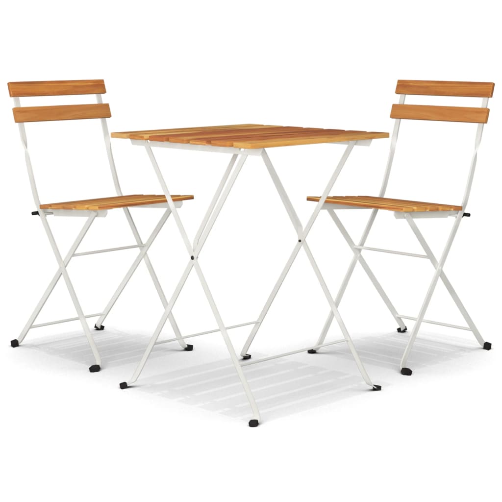3Dílný Skládací Bistro Set Masivní Akáciové Dřevo A Ocel