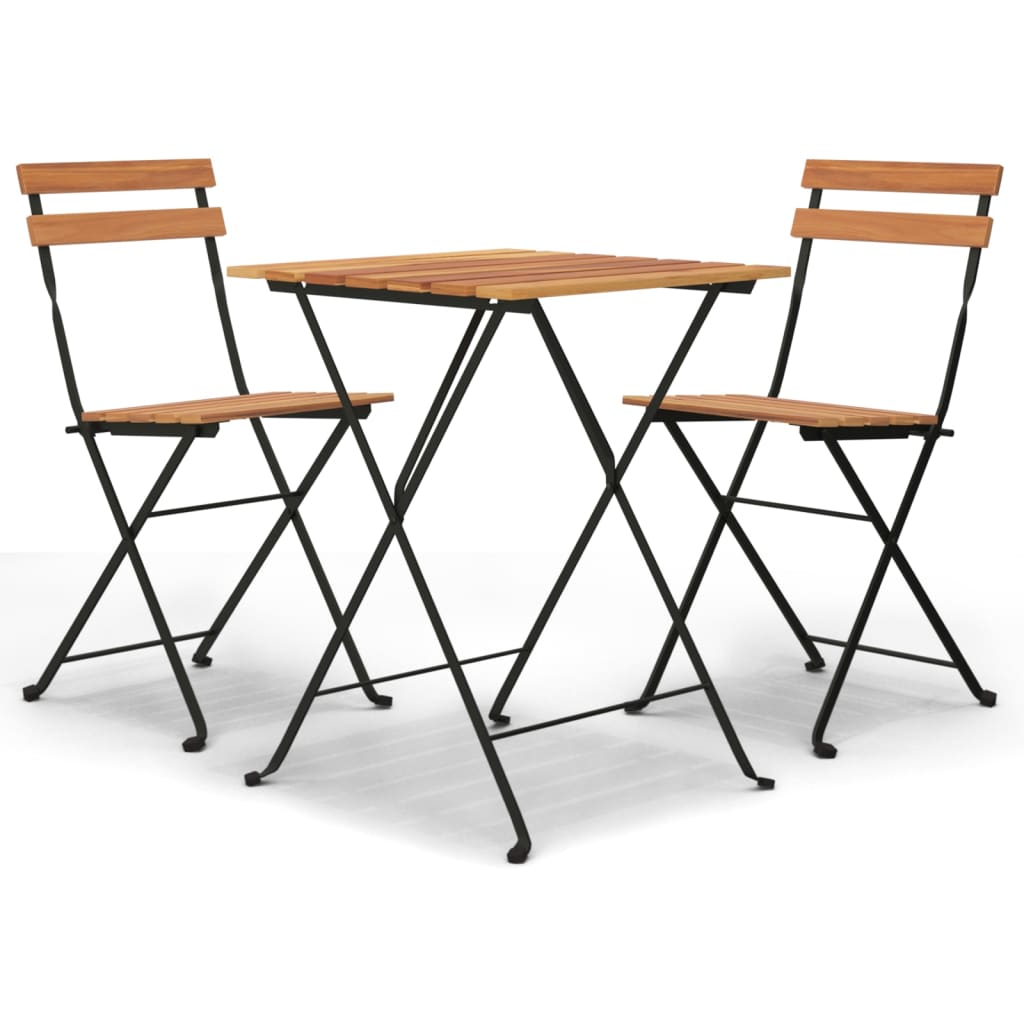 3Dílný Skládací Bistro Set Masivní Teakové Dřevo A Ocel