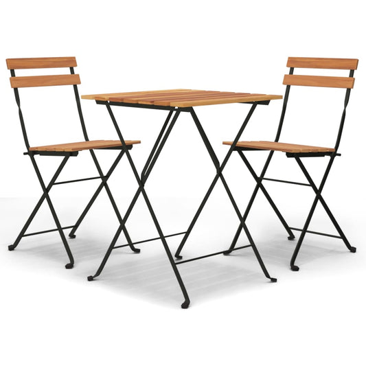 3Dílný Skládací Bistro Set Masivní Teakové Dřevo A Ocel