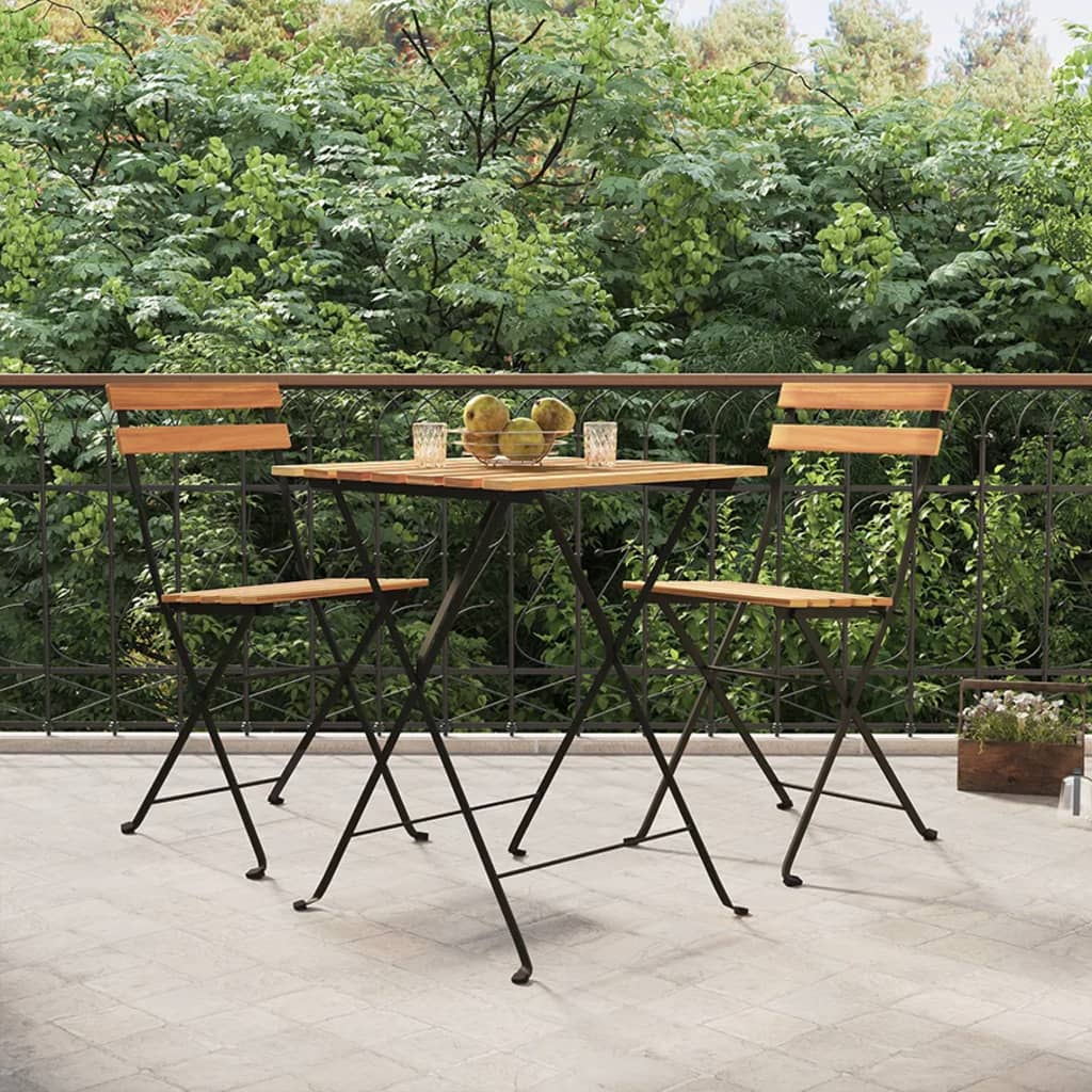 3Dílný Skládací Bistro Set Masivní Teakové Dřevo A Ocel
