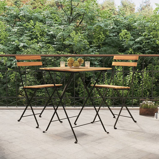 3Dílný Skládací Bistro Set Masivní Teakové Dřevo A Ocel